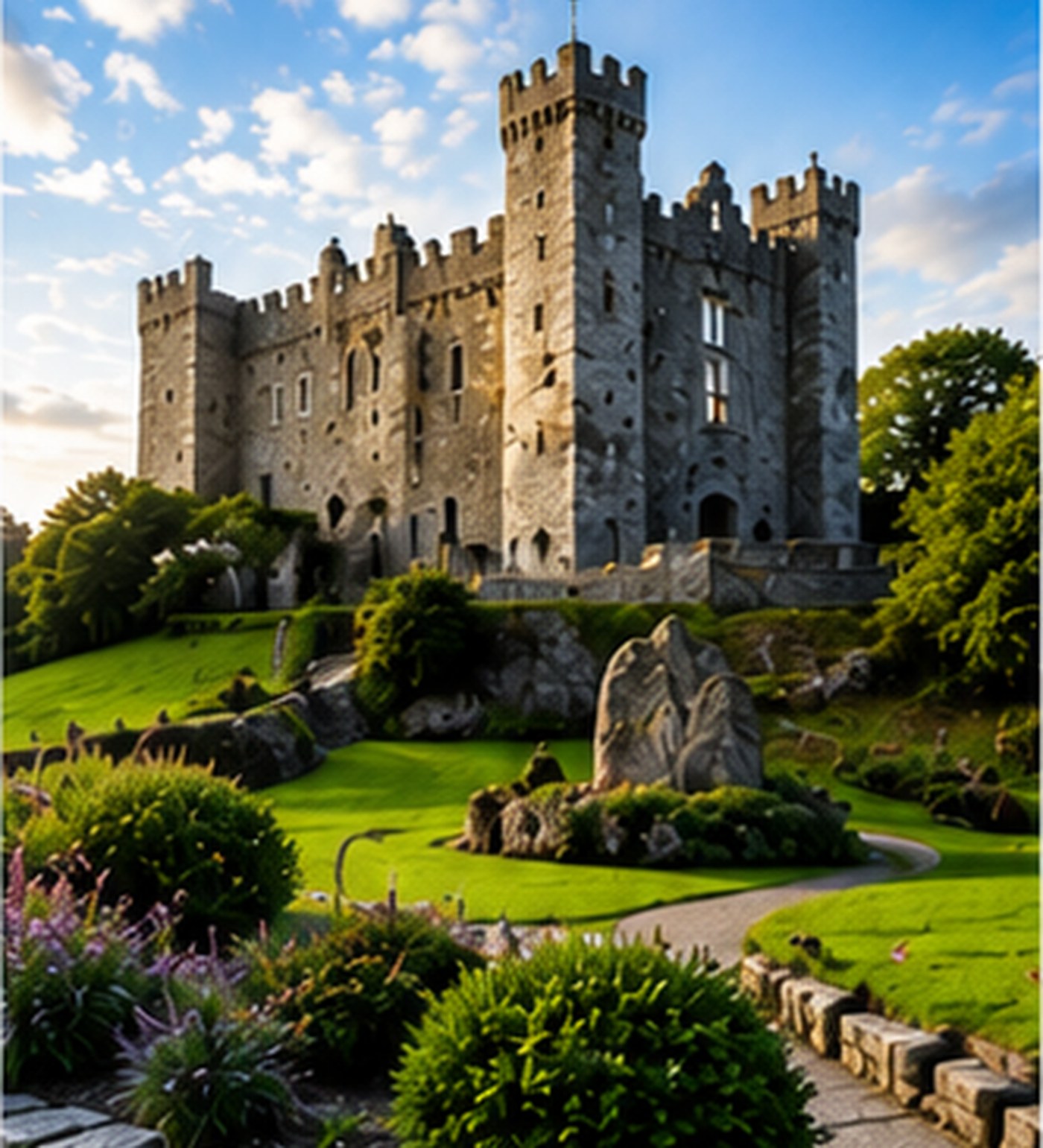 Blarney Castle rising above the gardens